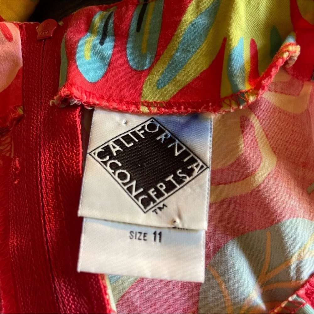 California Concepts Red Floral Vintage Retro Shift Dress Size 11 - Picture 4 of 5